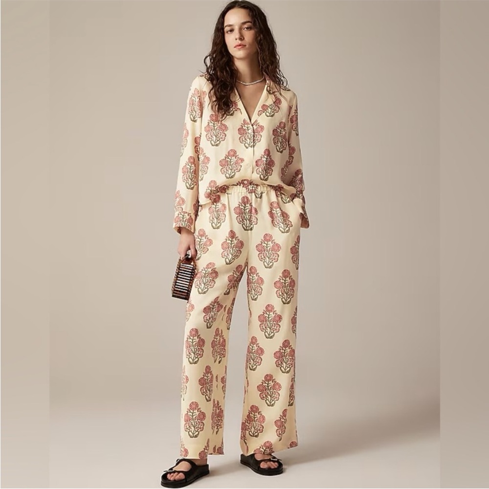 JCrew Cream Pants with pink floral detail, NWT